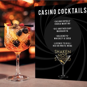 Specjalny Agent Cocktails Bar Sign - Natychmiastowe pobranie, PDF, JPEG, Do druku, Szpieg, 007, Przyjęcie urodzinowe, 70. urodziny, Znak