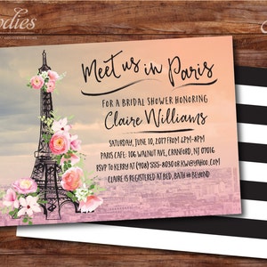 Paris Bridal Shower Invitation - Eiffel Tower - Flowers