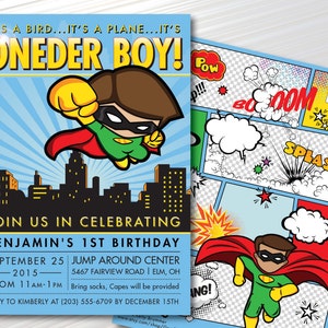 ONEder Boy - Superhero First Birthday Party Invitation
