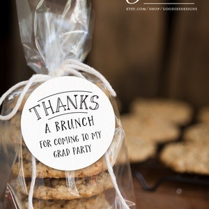 Graduierung Dank eines Brunch Tags, Aufkleber oder Cupcake Toppers - Instant Download - Thank You, Tag, Breakfast, Brunch, Pancakes, Grad Party