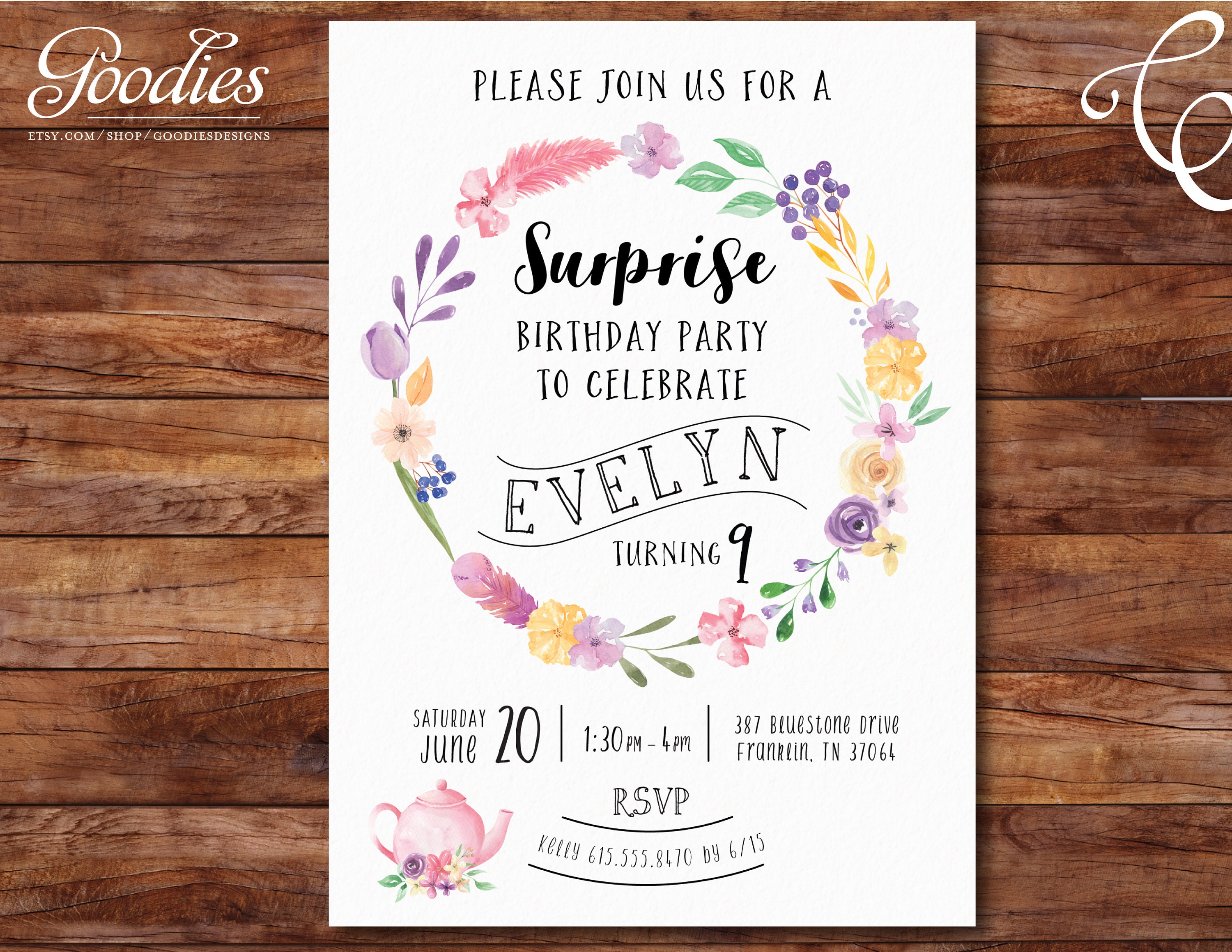 Flower Party Invitation Instant Download Birthday Party Etsy