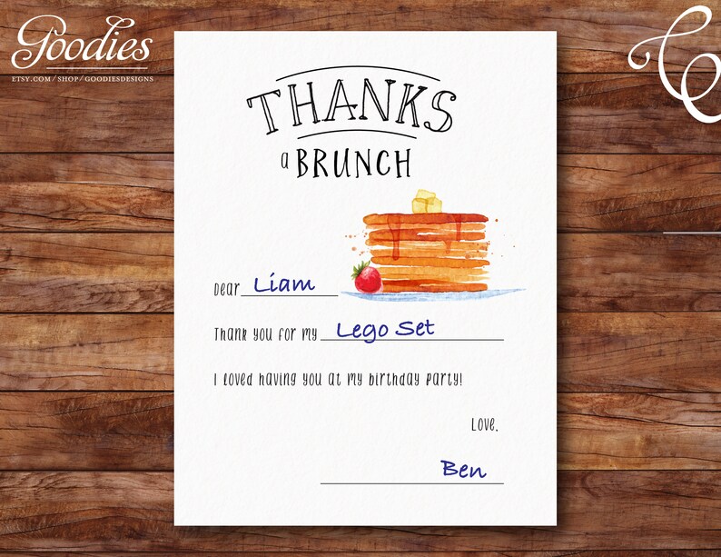 Thanks a Brunch Fill in the Blank Card Breakfast Birthday Pancakes and Pajamas PDF First Instant Download Thank You Card No Egg