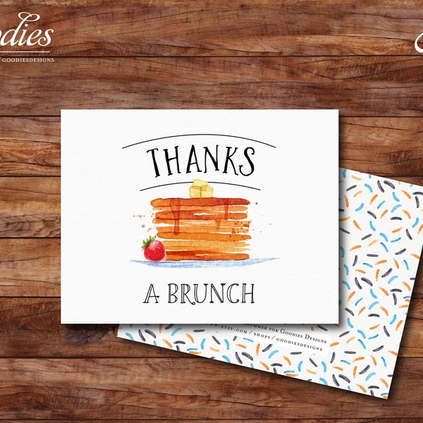 Thanks a Brunch Thank You Card - Pancakes, Pajamas, Breakfast, Birthday, Graduation, Shower, Bridal, Baby, Instant Download, PDF