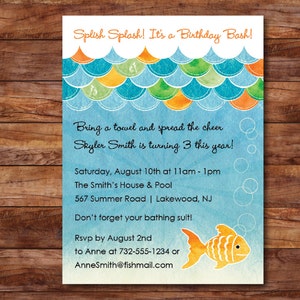 Gold Fish Birthday Party Invitation - Party Invitation, Pool Party, Splash Party, Splash Park, Beach, Water, kids, boy, girl, download