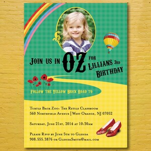 Invitación del mago de Oz con foto - Descarga instantánea, Fiesta de cumpleaños, Ducha, Baby Shower, Despedida de soltera, Zapatillas de rubí, Ciudad esmeralda