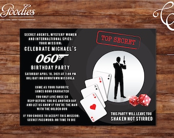 Invitación de casino de agentes especiales - invitación de cumpleaños, ducha, 40 cumpleaños, 30 cumpleaños, 50 cumpleaños, personalizado, sorpresa, secreto, tarjetas