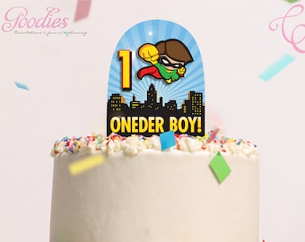 Super Hero Cake Topper - Descarga instantánea, Decoración, BRICOLAJE, Signo, Fiesta infantil, Niños, imprimible, Uno, Primer cumpleaños, Superhéroe, Héroe
