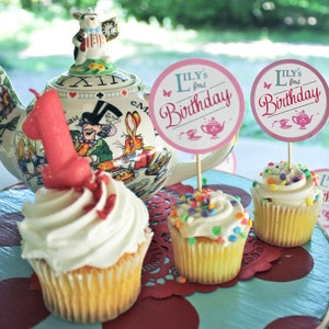 Alice In Wonderland Favor Tag or Cupcake Topper Customized image 1