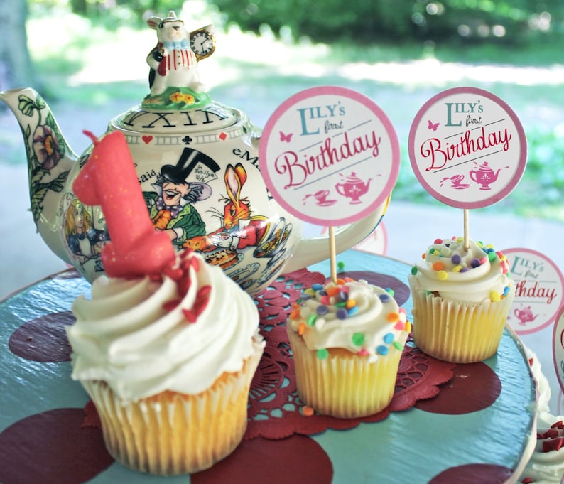 Alice In Wonderland Favor Tag or Cupcake Topper Customized image 1