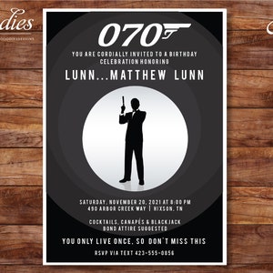 Special Agent Spy Invitation - Birthday Invitation, Shower Invitation, Couples Shower, 40th Birthday, 50th Birthday, James Bond