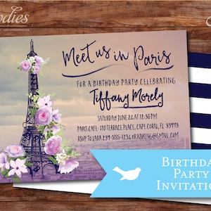 Paris Bridal Shower Invitation Eiffel Tower Flowers Purple image 4