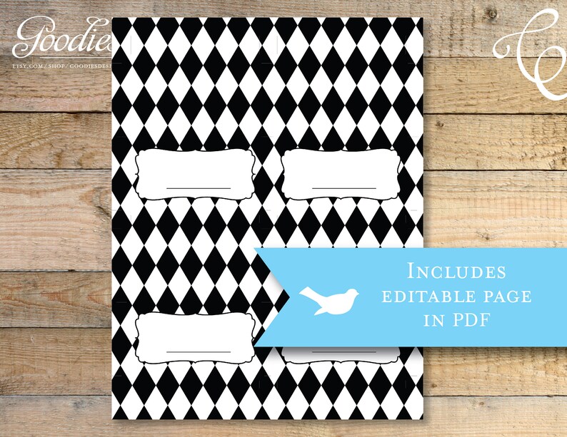 Alice in Wonderland Printable Tent Cards / Place Cards Black Etsy