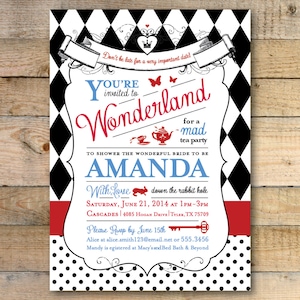 Alice in Wonderland Invitation - Birthday Party Invitation, Shower Invitation, Bridal, Wedding, Baby, Mad Hatter, Tea Party, First Birthday