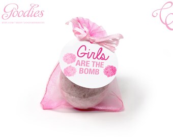 Etiketter för tjejer är bomben - direkt nedladdning, gåvoetiketter, babyflicka, babyshower, strössel, tack, festgåvor, könsavslöjande, badbomb