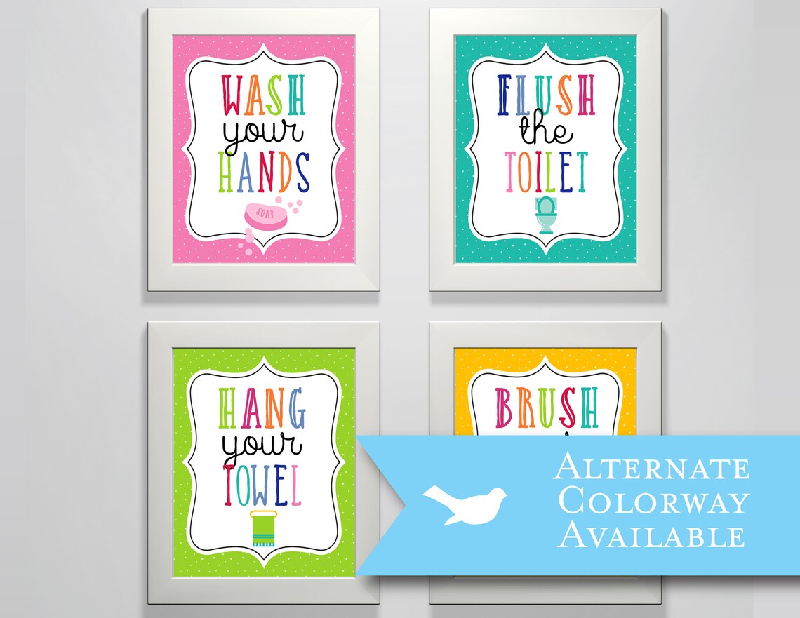 Kids Bathroom Decor Poster INSTANT DOWNLOAD Wash Flush - Etsy