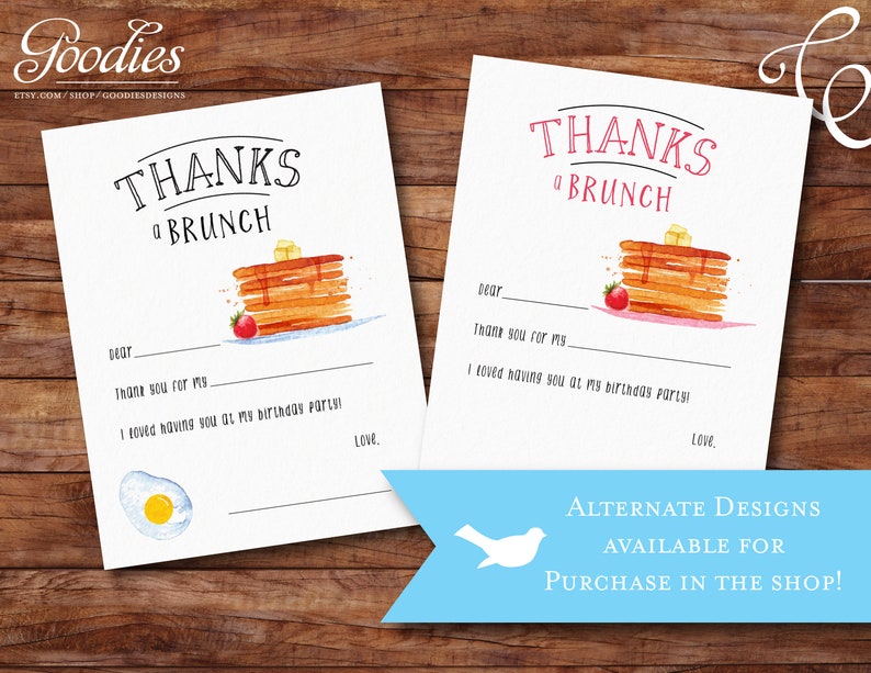 Thanks a Brunch Fill in the Blank Card Breakfast Birthday Pancakes and Pajamas PDF First Instant Download Thank You Card No Egg