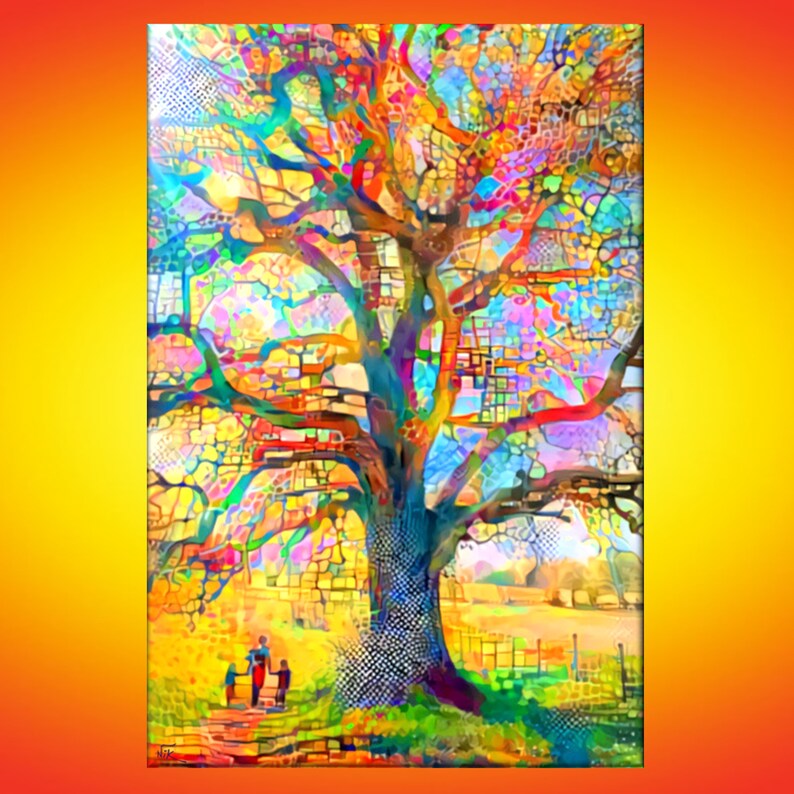 Large Huge Art Painting On Canvas By Best Ing Artist Nik Tod Wall Decor Colorful Bright Colors Unique Walk To The Big Tree
