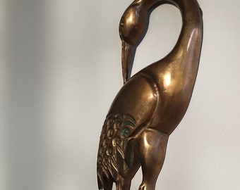 Midcentury Brass Crane Wall Hanging