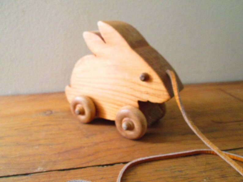 Vintage Handcrafted Wooden Rabbit Pull Toy