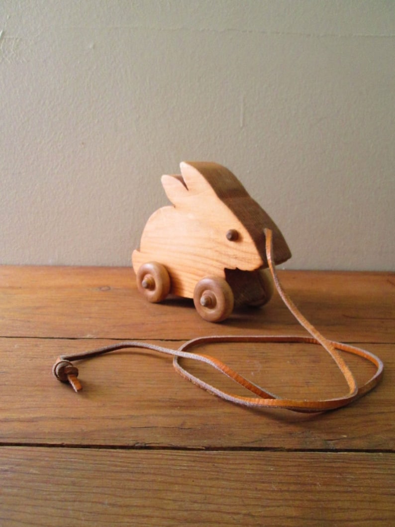 Vintage Handcrafted Wooden Rabbit Pull Toy