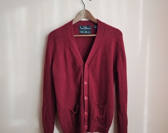 Vintage Burgundy Wool Cardigan, 70s / 80s, Grunge, AS IS