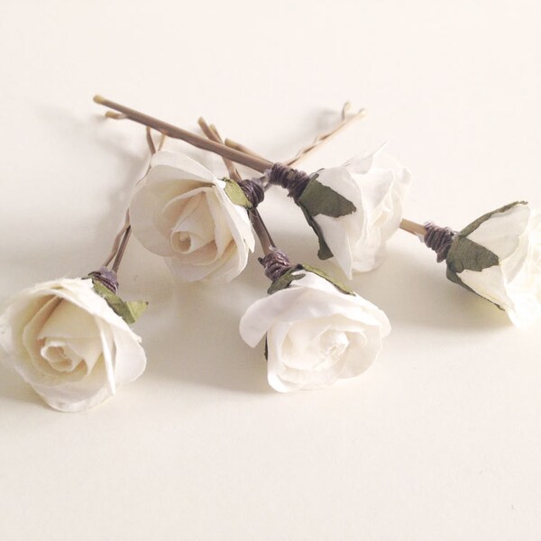 Bridal hair clips, Cream Rose pins, Wedding flower pins, Cream rose bobby pins - set of five