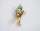 Wedding Boutonniere, groomsmen button hole, winter wedding, woodland rustic boutonniere, dried flower keepsake, holiday wedding - WOODLAND