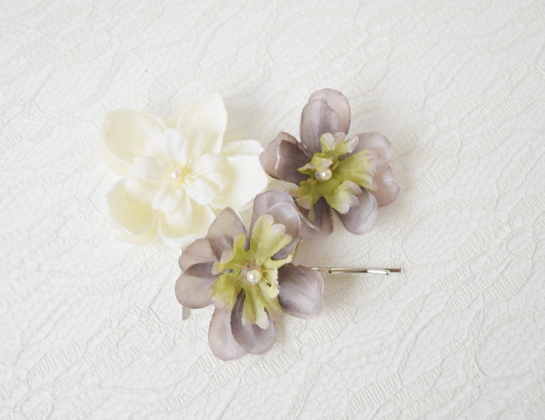 Ivory And Dusky Purple Flower Hair Clips Wedding Hair Etsy