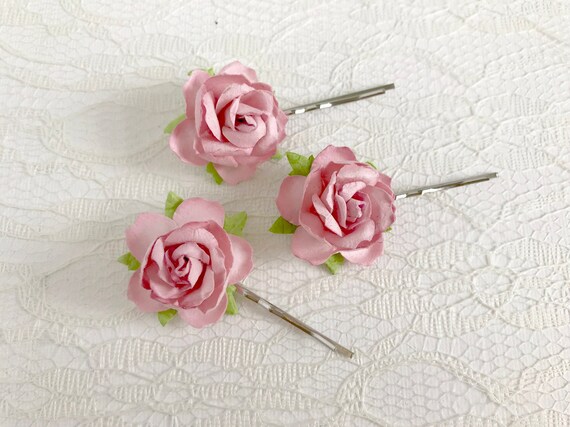Dusky Pink Rose Clips Wedding Hair Accessories Bridal Hair Etsy