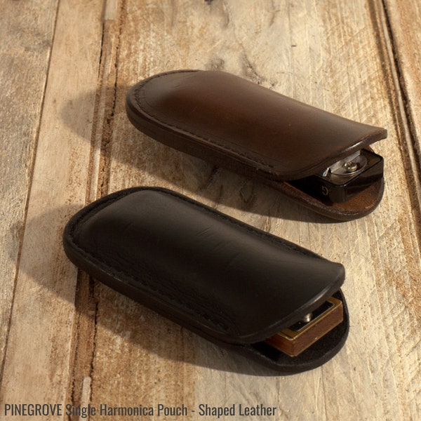 Leather Harmonica Pouch, leather blues harp case, mouth organ sleeve, harmonica holder, harp pocket, brown, black, gift for harmonica player