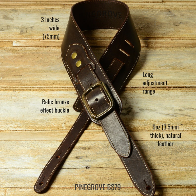 Brown Leather Guitar Strap with Buckle BS79 3 inch width Etsy