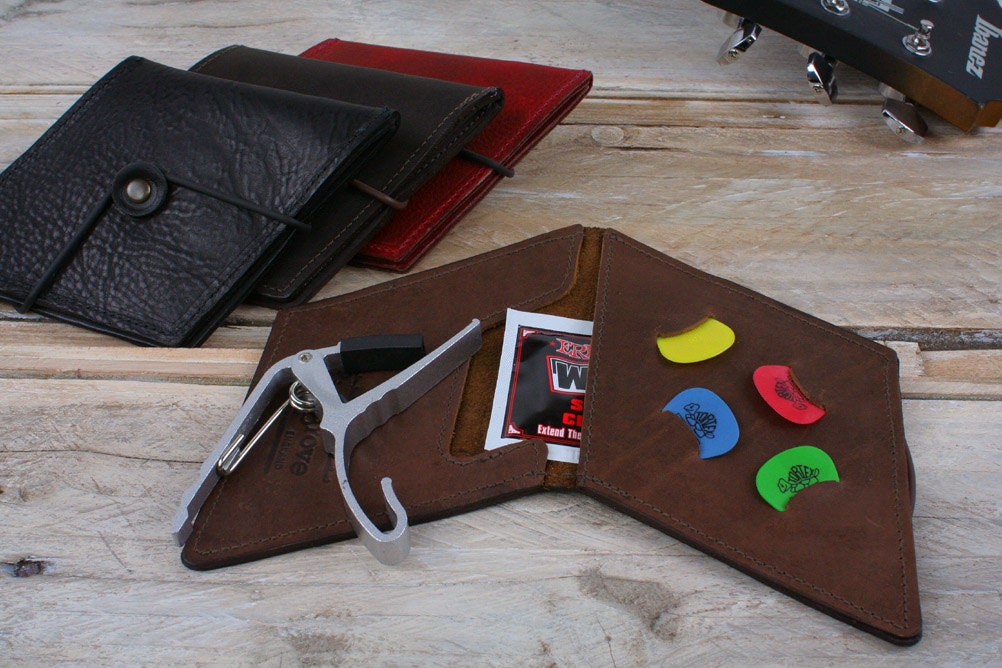 Guitar wallet real leather leather guitar picks holder capo Etsy