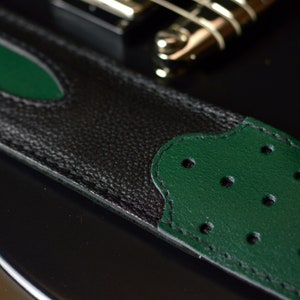 Premium Leather Guitar Strap, green and black, GS60 Tombstone style,high quality leather,two-tone, hand-crafted byPinegrove image 3
