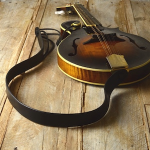 Black Leather Mandolin Strap, MS50, Bluegrass Mandolin Strap, full grain leather, gift for mandolin player.