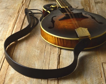 Black Leather Mandolin Strap, MS50, Bluegrass Mandolin Strap, full grain leather, gift for mandolin player.