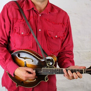 Dark Brown Leather Mandolin Strap, Custom Made, Bluegrass Mandolin Strap, Gift for Mandolin Player, MS37, Pinegrove, made in England