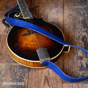 Royal Blue Leather Mandolin Strap, MS50, Bluegrass Mandolin Strap, full grain leather, gift for mandolin player.