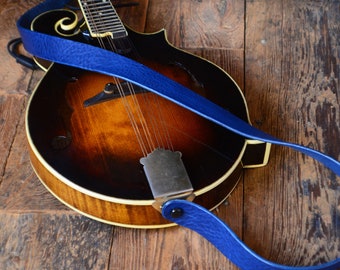 Royal Blue Leather Mandolin Strap, MS50, Bluegrass Mandolin Strap, full grain leather, gift for mandolin player.