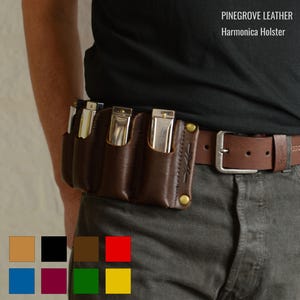 Estojo de couro para gaita, porta-gaita de cinto, suporte para gaita blues, estojo para gaita de boca, couro legítimo, Pinegrove Leather, 8 cores