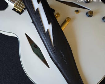 Lightning Leather Guitar Strap, GS77, luxury vegetable-tanned leather, 3" wide for any guitar or bass, made in UK