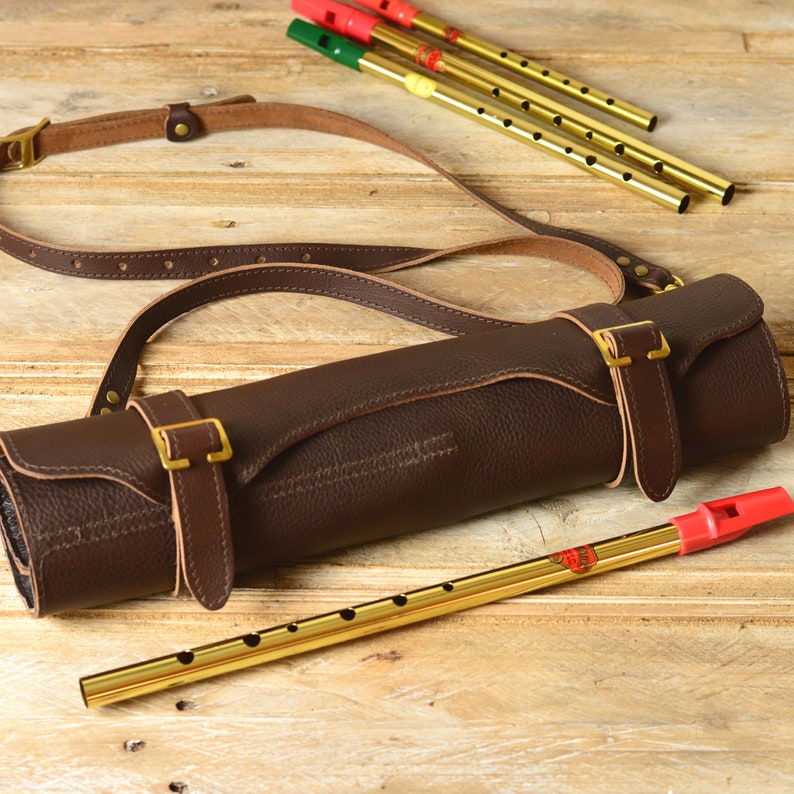 Leather penny whistle case recorder case fife case twopart Etsy