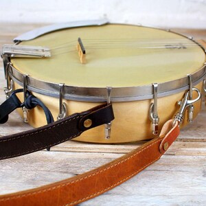 Leather Banjo Strap (loop style), hand-crafted, thick vegetable tanned leather, 3 attachment options, black, brown, tan, Pinegrove BLS52 image 6