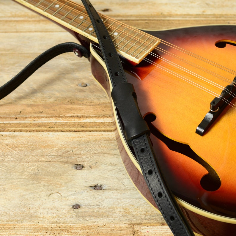 Black Leather Mandolin Strap 3/4 Wide Adjustable Etsy