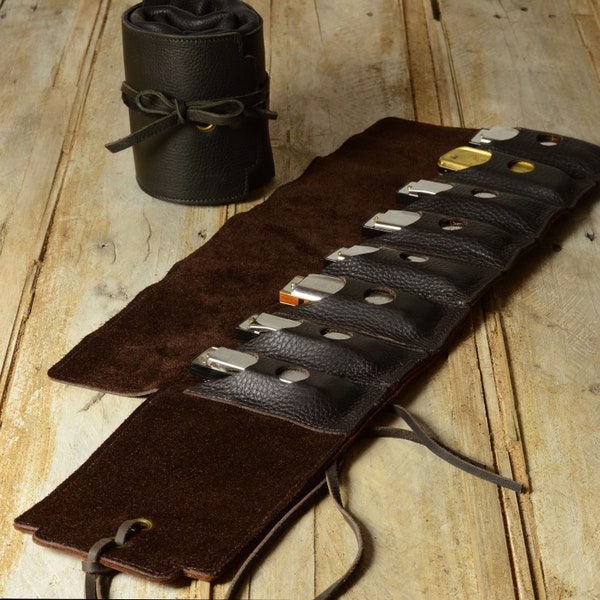 Straight-8 leather harmonica case, harp case, leather mouth organ holder, blues harp case, harmonica gift