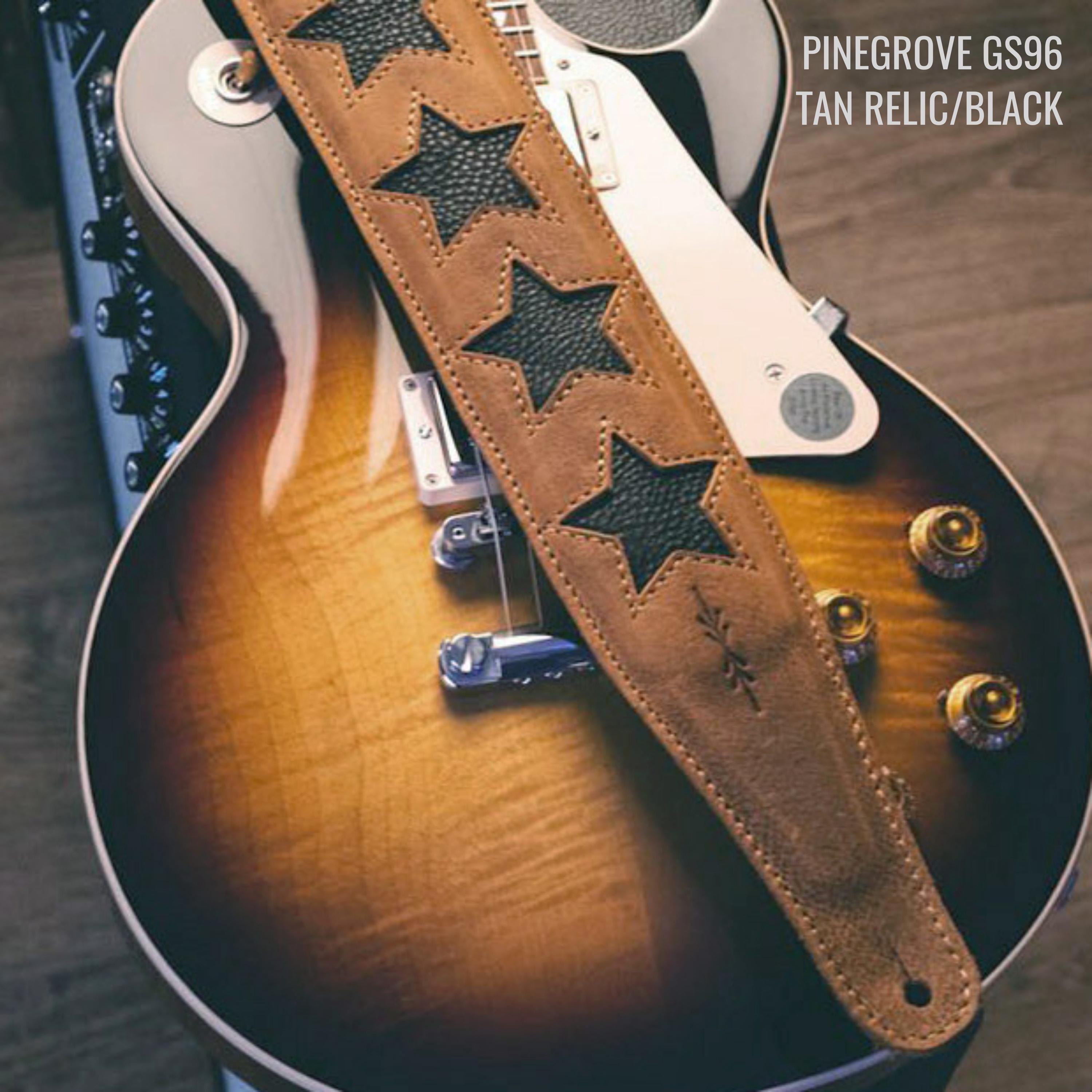 Leather Guitar Strap, Tan With Black Stars, GS96, Soft Relic