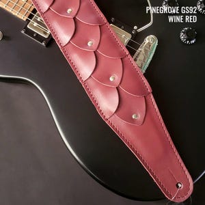 Dragon Skin Padded Red Leather Guitar Strap or Bass Strap, GS92, wine red, thick high quality leathers, hand-built in England