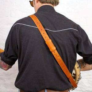 Leather Banjo Strap (loop style), hand-crafted, thick vegetable tanned leather, 3 attachment options, black, brown, tan, Pinegrove BLS52 image 7
