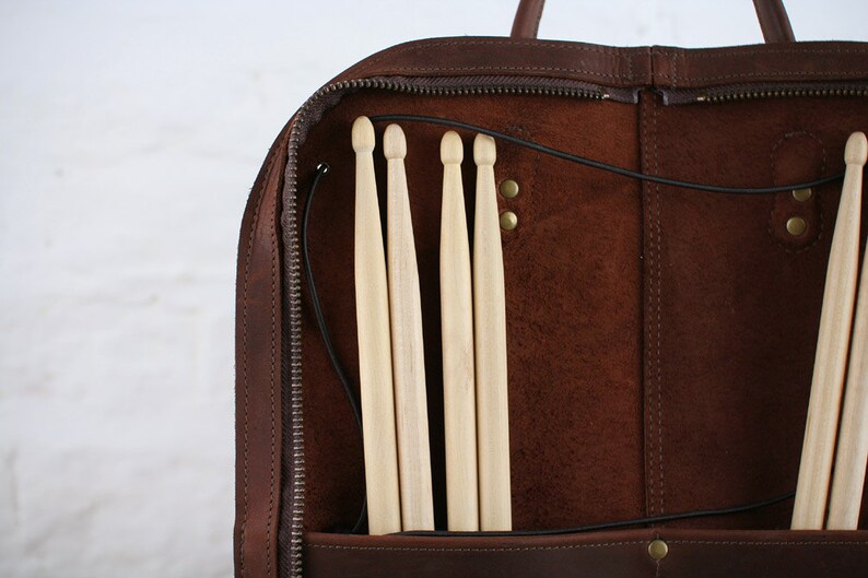 Leather drumstick bag with zip vintage style leather stick Etsy