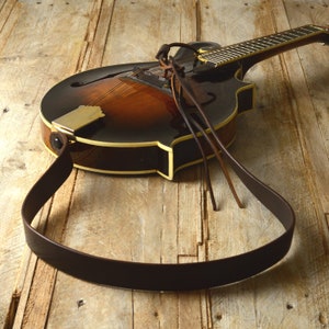 Bruin lederen mandolineband, MS50, Bluegrass mandolineband, volnerf leer, cadeau voor mandolinespeler.