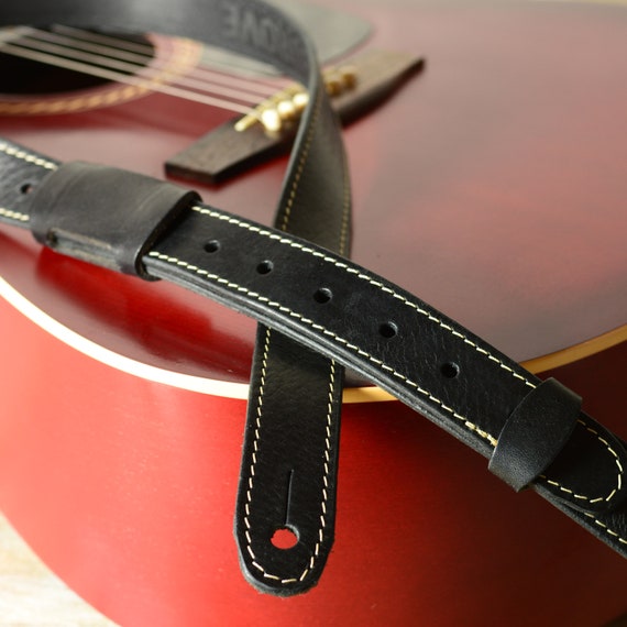 Leather Guitar Strap Black Full Grain Acoustic/Electric/Bass Guitar Straps  Belt